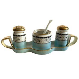 Vintage Noritaki Salt Pepper Sugar and Spoon with Tray Set